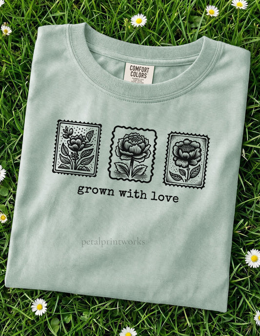 Grown With Love Tee – Vintage Floral Stamp Shirt | Comfort Colors 1717