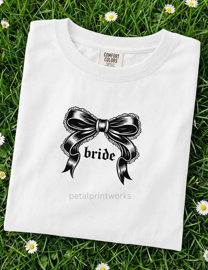 Alt Bridal Bow Tshirt- Alternative Edgy Bridal Party T-shirt - Black Coquette Bow