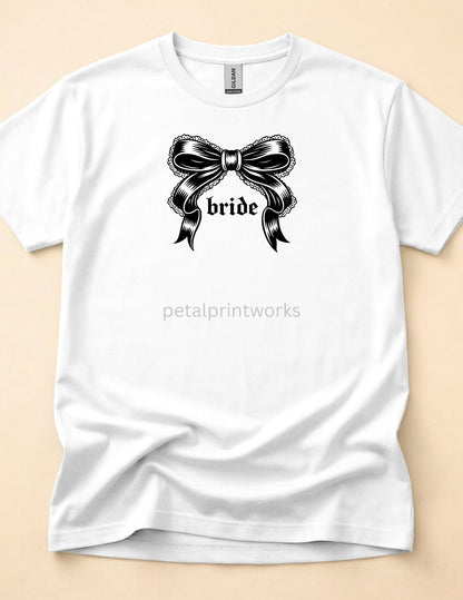 Alt Bridal Bow Tshirt- Alternative Edgy Bridal Party T-shirt - Black Coquette Bow