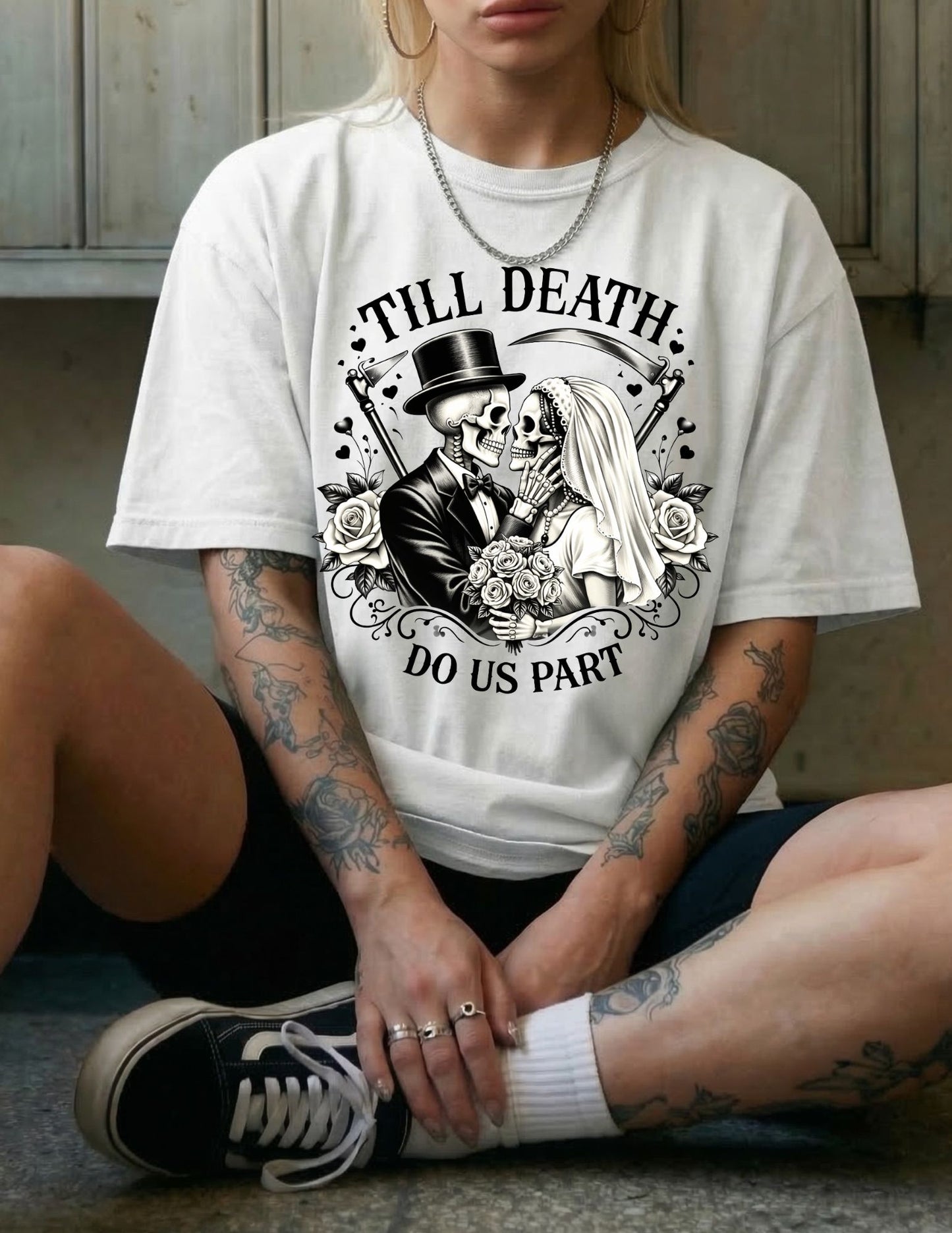 Till Death Do Us Part Shirt | Gothic Skeleton Bride Tee | Alternative Wedding Shirt | Dark Romantic Bridal Graphic Tee