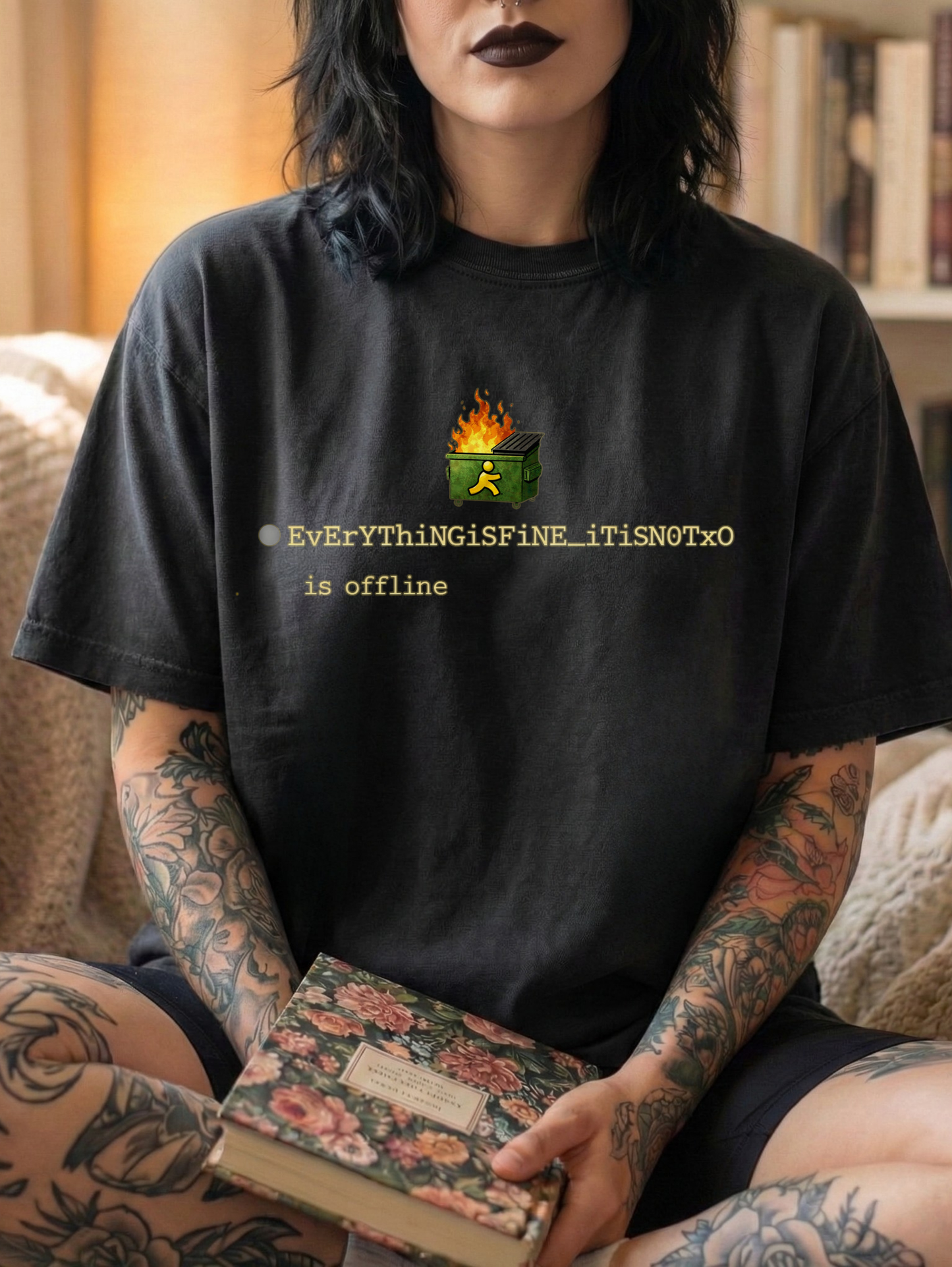 Everything Is Fine Shirt | AIM Away Message Tee | Dumpster Fire Shirt | Millennial Nostalgia | Y2K Internet Humor | Alt Mom Graphic Tee