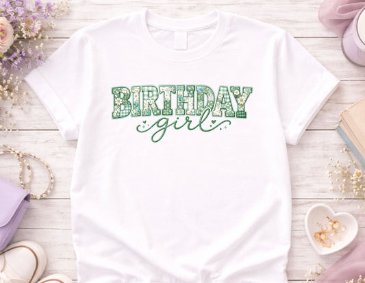 Birthday Girl Patchwork Shirt | Vintage Quilt Birthday Tee | Floral Cottagecore Birthday Shirt