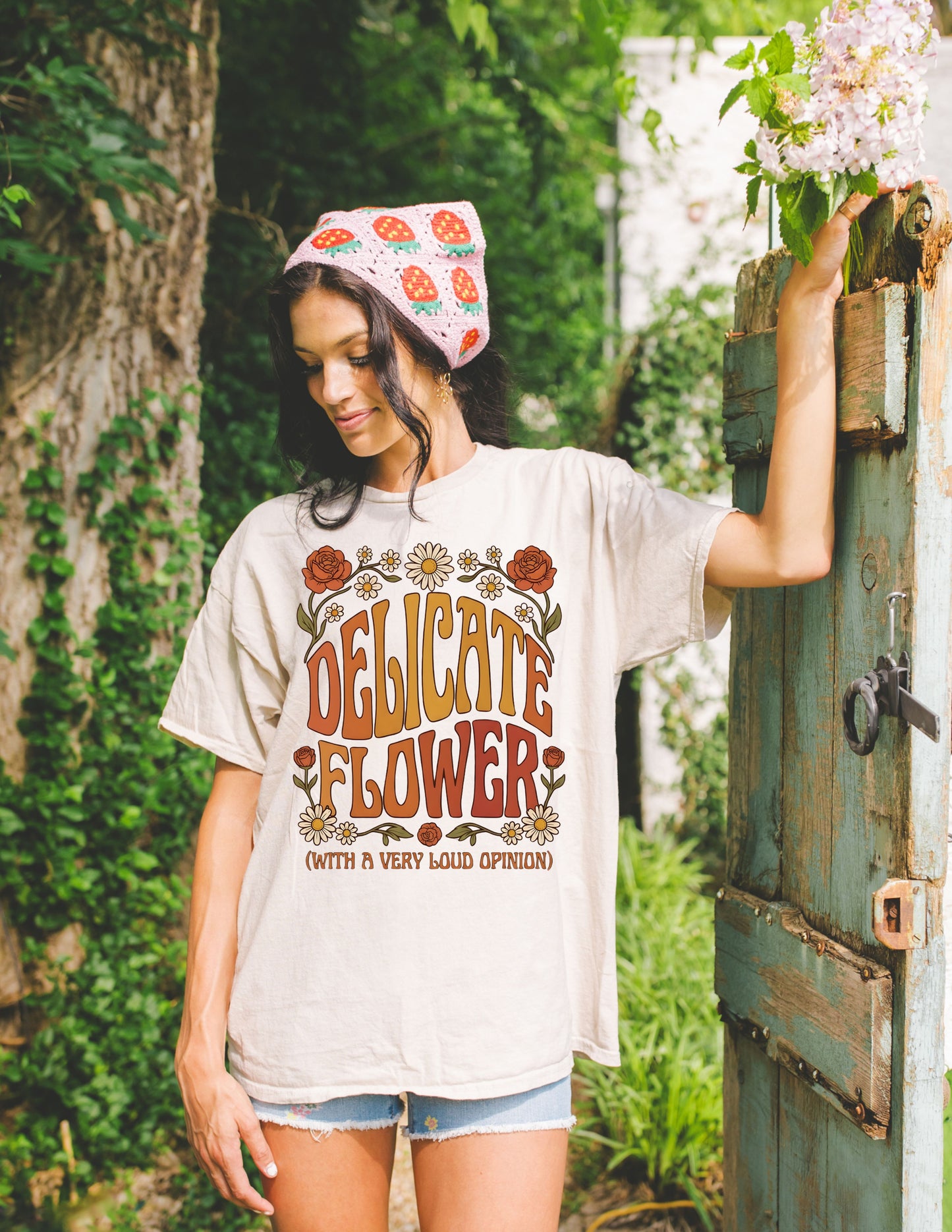 Delicate Flower Graphic Tee – Retro Floral Shirt – Funny sarcasam T-Shirt