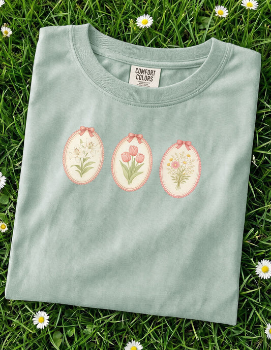 Floral Cameo Graphic Tee – Tulip, Lily, Wildflower Shirt – Vintage Botanical Shirt – Spring Aesthetic Tee – Cottagecore Floral Top