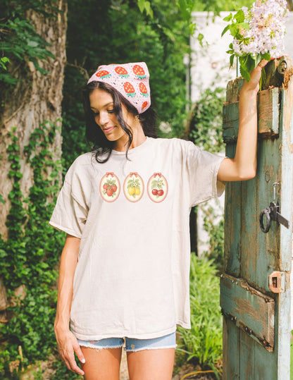 Fruit Cameo Graphic Tee - Strawberry, Lemon, Cherry Shirt - Vintage Spring Botanical Tee - Coquette Fruit Shirt - Soft Aesthetic Tee