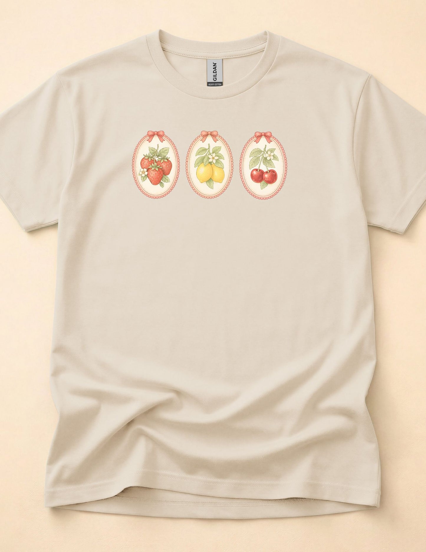 Fruit Cameo Graphic Tee - Strawberry, Lemon, Cherry Shirt - Vintage Spring Botanical Tee - Coquette Fruit Shirt - Soft Aesthetic Tee