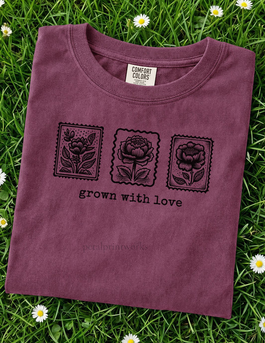 Grown With Love Tee – Vintage Floral Stamp Shirt | Comfort Colors 1717