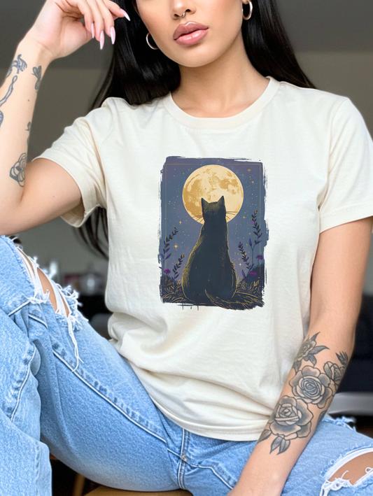 Moon Cat Comfort Colors T-Shirt | Witchy Cat Shirt | Cottagecore Aesthetic Tee | Soft Alt Graphic Tee | Nature Lover Gif